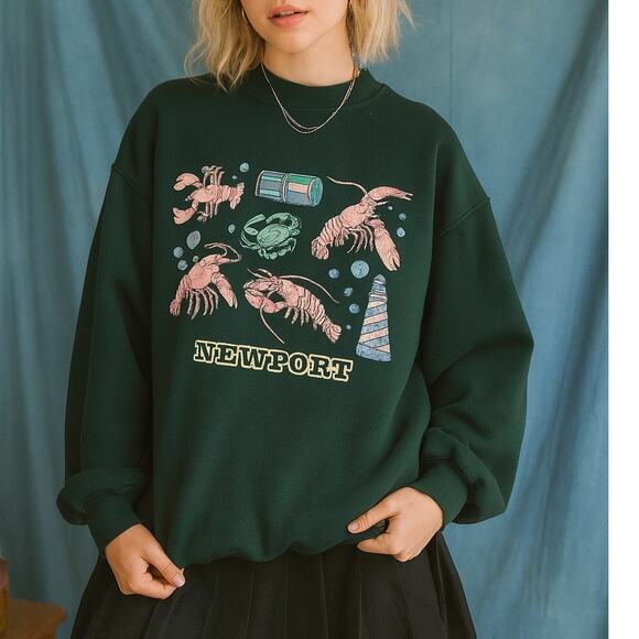 Vintage 90s Puffy Print Newport Rhode Island Green Sweatshirt XL - Picture 1 of 6